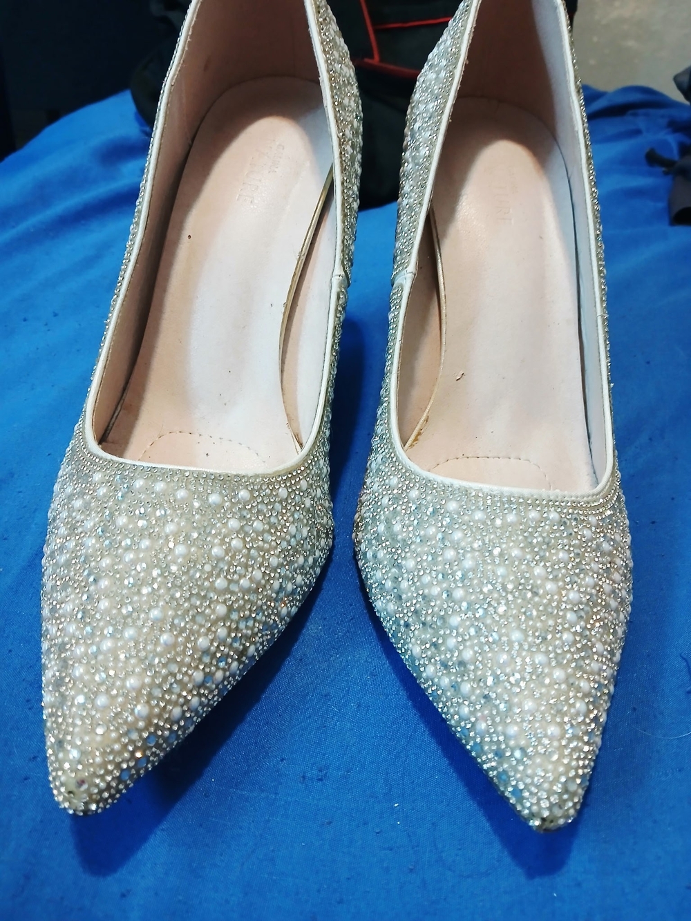 Signature Champagne Pearl & Rhinestone Stiletto Heels - Picture 5 of 7